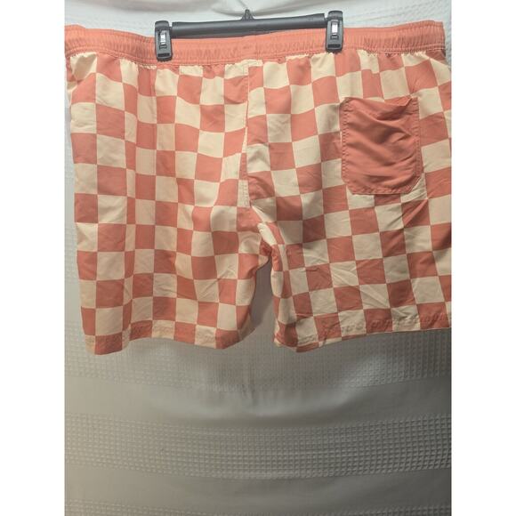Mad Engine Swim Trunks Size XXL Checker Print Mens Drawstring Orange Beach Pool - Picture 3 of 6